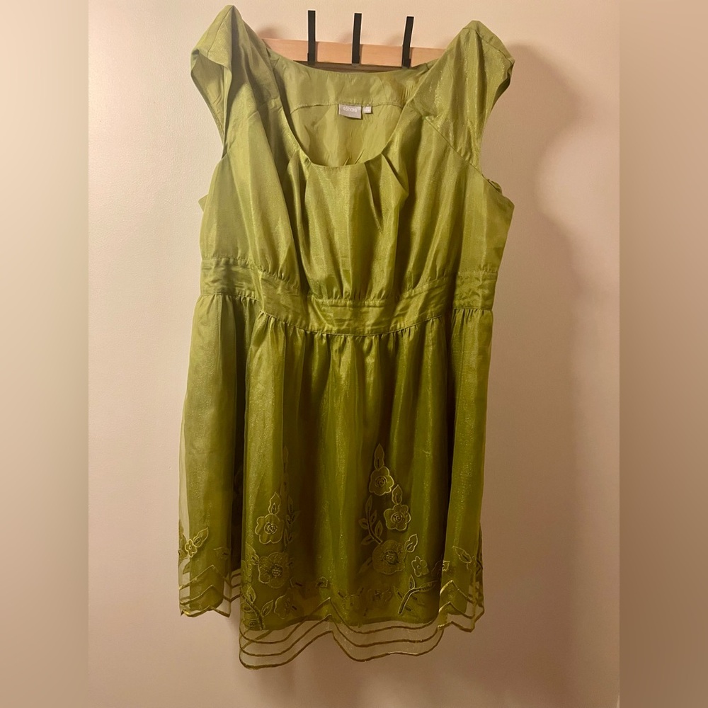 eShakti Green Satin & Chiffon Fabric Dress
